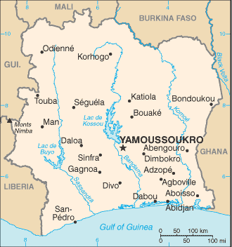 Cote d'Ivoire Embassy Map